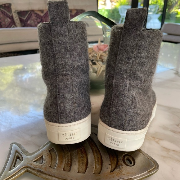 CELINE PARIS GREY WOOL ZIP FRONT HIGH TOPS! - Picture 4 of 6